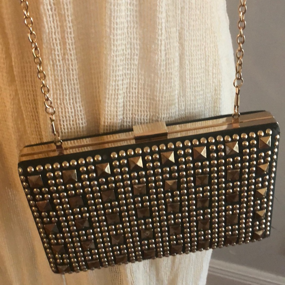 Green studded bag on chain